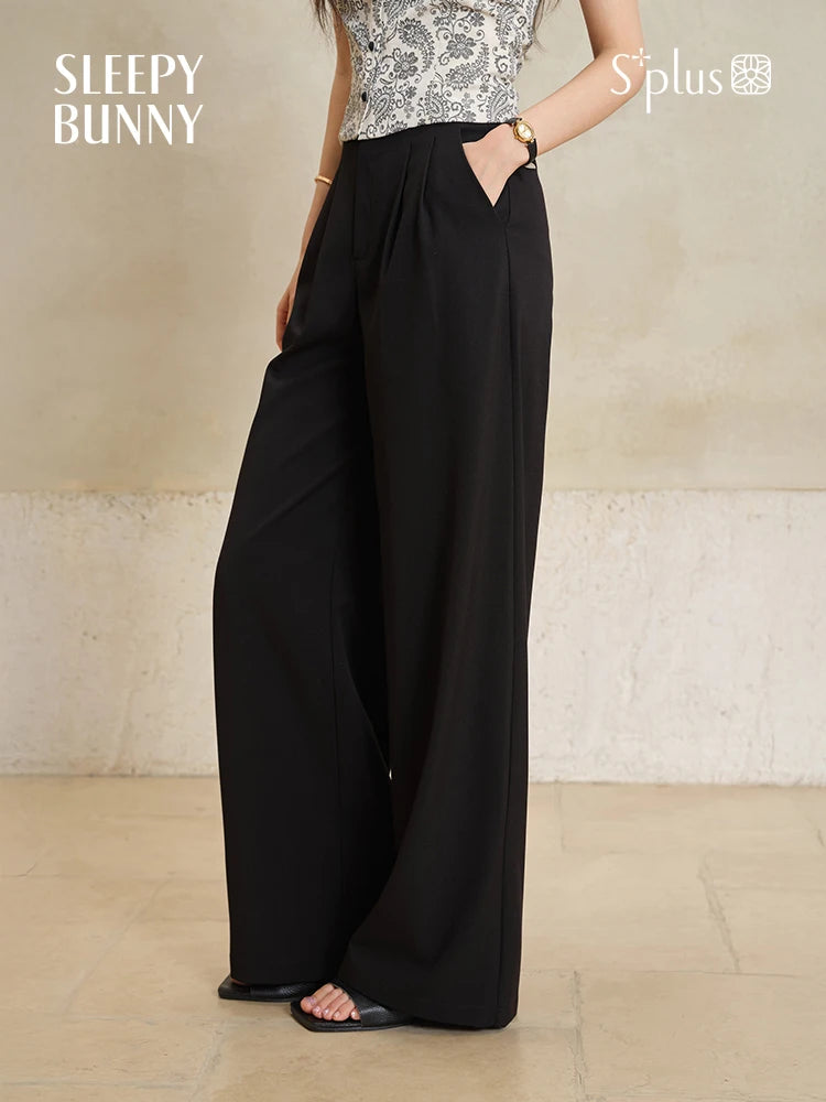 Matte Satin Wide Leg Pants Women High Waist Black Straight Trousers Elegant Office Workwear Loose Long Dress Pants 2025 Summer