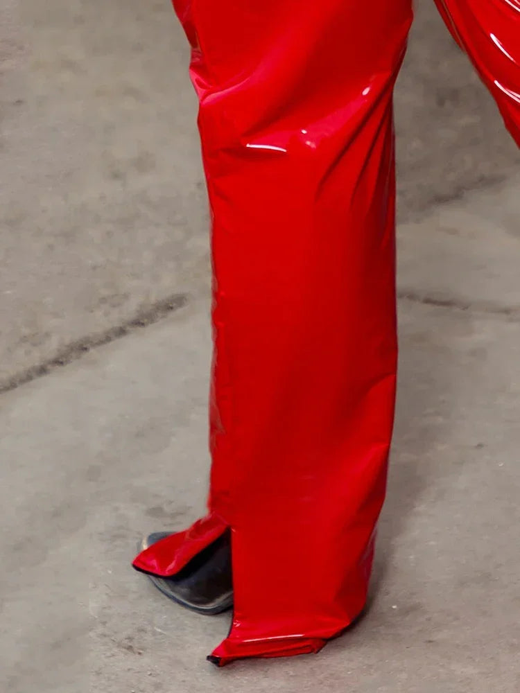 plus Size High Waist Faux Latex Pencil Pants Women Shiny PVC Leather Leggings Stretchy 6XL 7XL Custom Hem Split Trousers