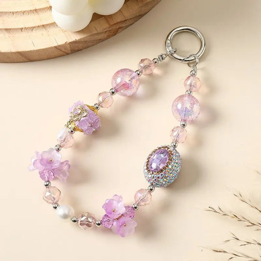 Ins Style Flower Design Phone Charm Fashion Accessory Beads Chain for Mobile Phone, Key and Bag Pendant