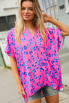 Dazzle In Hot Pink Animal Print V Neck Dolman Sleeve Top