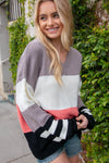 Slate V Neck Color Block Slouchy Knit Sweater