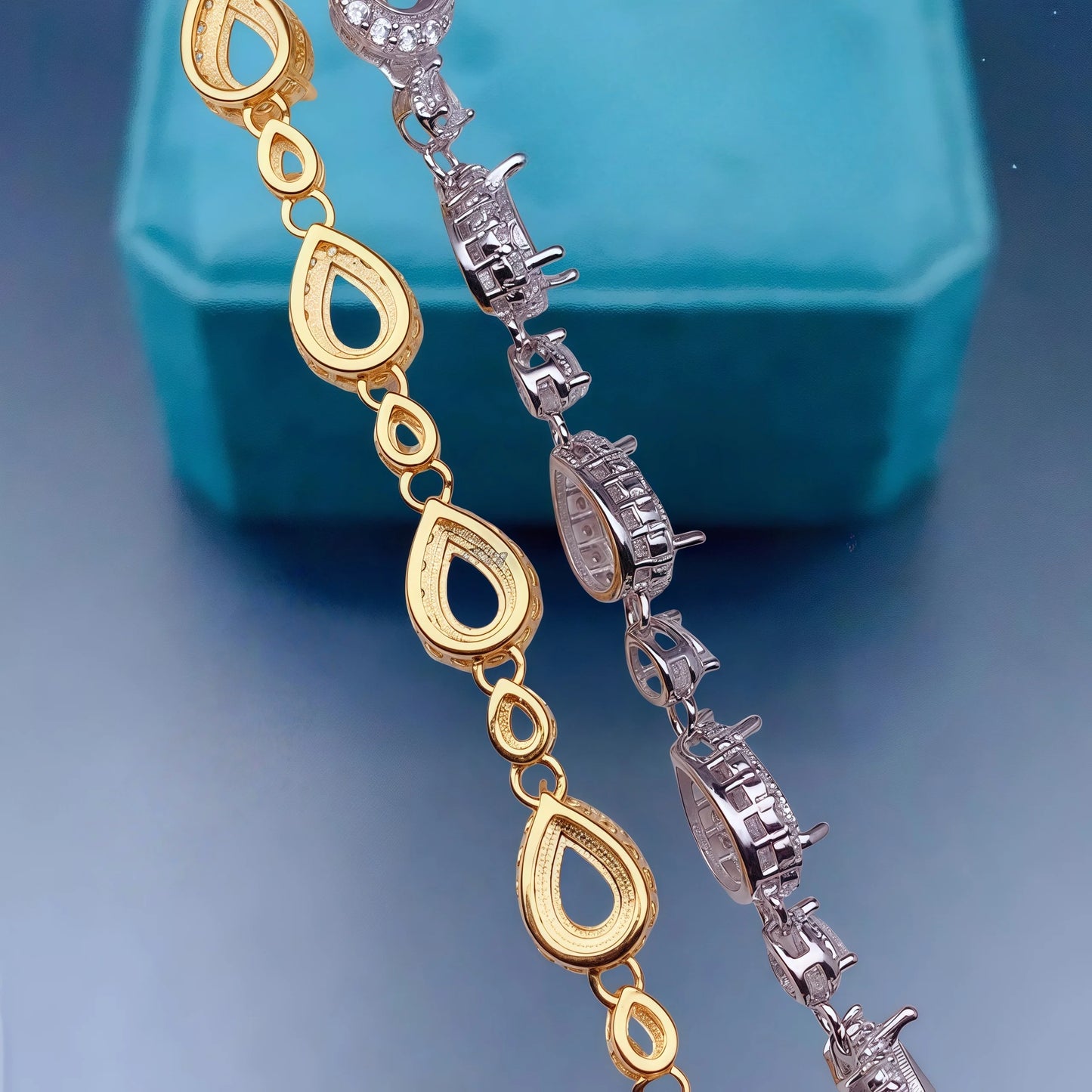 L S925 Sterling Silver DIY Empty Bracelet Holder Settings 4*6mm Water Drop Stone Fine Charm Jewelry Design Luxury Zircon for Wo