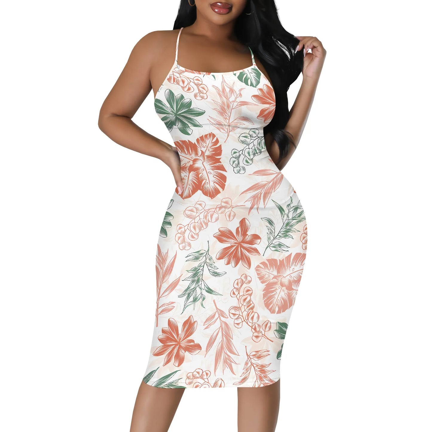 Women's clothing spring/summer new custom casual loose floral print hollow suspender dress