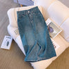 Wrap Women's Denim Skirt Blue Tight Female Jeans Skirts with Slit Luxury Elegant Stylish Premium Summer Modest Vintage Chic