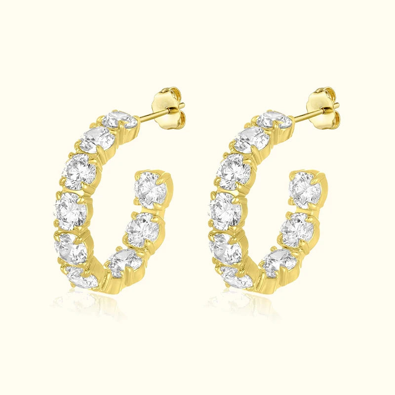 Zircon Cuff Hoop Earring - Yellow Gold or Silver Plated