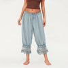 Womens Y2K Vintage Drawstring Cropped Pants Loose Fit Mid Rise Patchwork Lace Casual Lantern Bubble Pants Trousers Streetwear