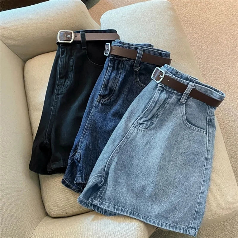 Denim shorts women summer new fashion ins high waist simple thin loose wide leg Jeans all match A-word hot pants