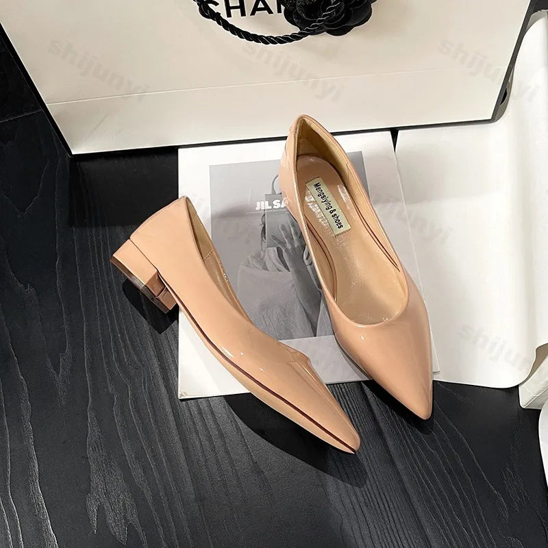 Women's Pointed Toe Flat Shoes 2025 New Spring Autumn French Style Nude Color Women's Shoes Outdoor Fashion High Heels Party