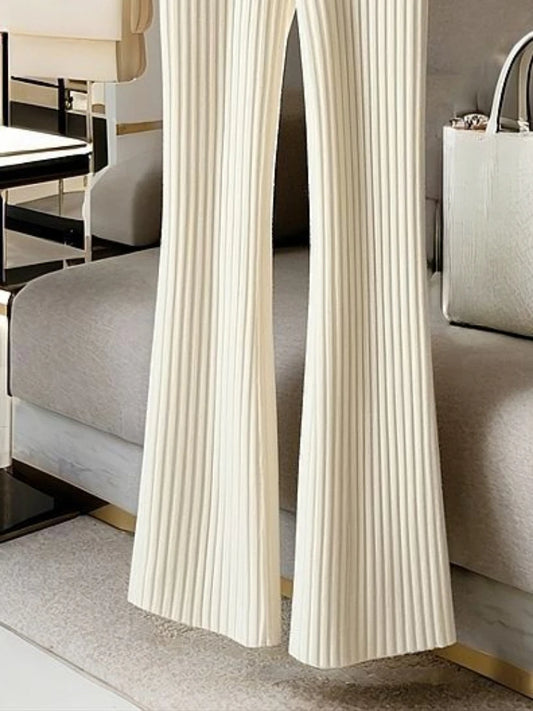 New Bottoms Fashion Flare Pants for Women High Waist Slim Fit Knitted Trousers Korean Casual Pantalon Femme Y2k Clothing
