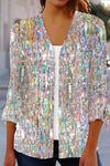 Flycurvy Plus Size Christmas Silver Sparkly Texture Print Kimono Cardigan
