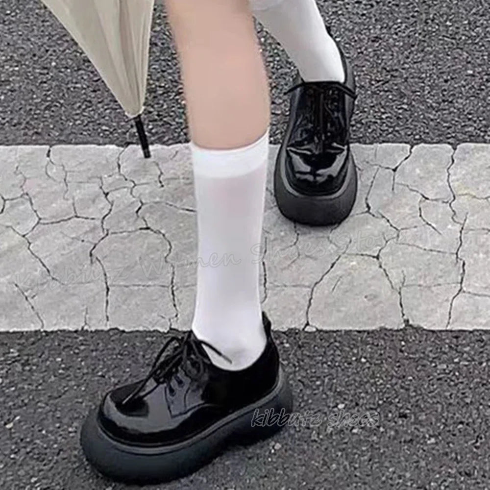 Lace-Up Pumps Sneaker Platform Thick Bottom Round Toe Solid Color Fashion Elegant Concise Sexy Women Shoes Newest Outdoor Party