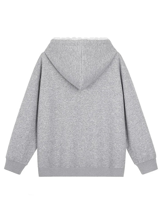 GIBSIE Plus Size Embroidered Lace Thickened Fleece Hoodies Women New Winter Kangaroo Pocket Casual Warm Sweatshirts Top