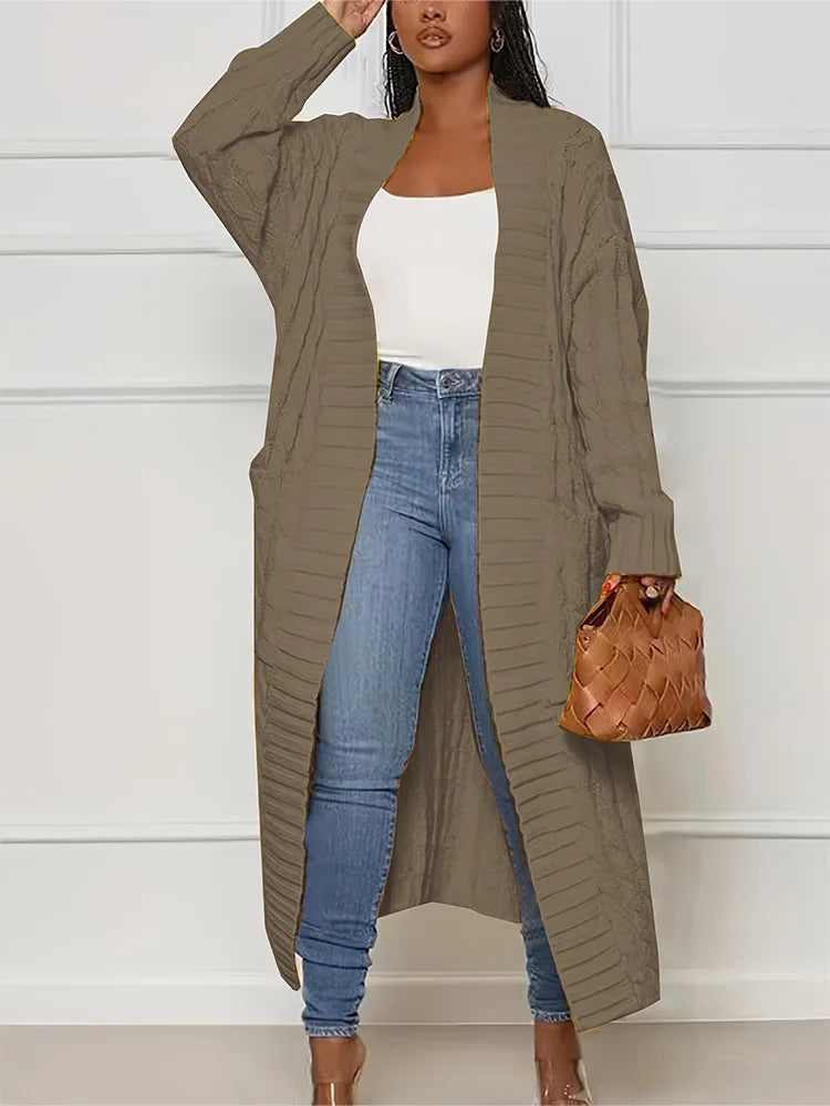 plus Size Solid Color Knitted Cardigan Women's Fashion Casual Sweater with Pocket Autumn Winter Best Comfortable Fit Cardigan