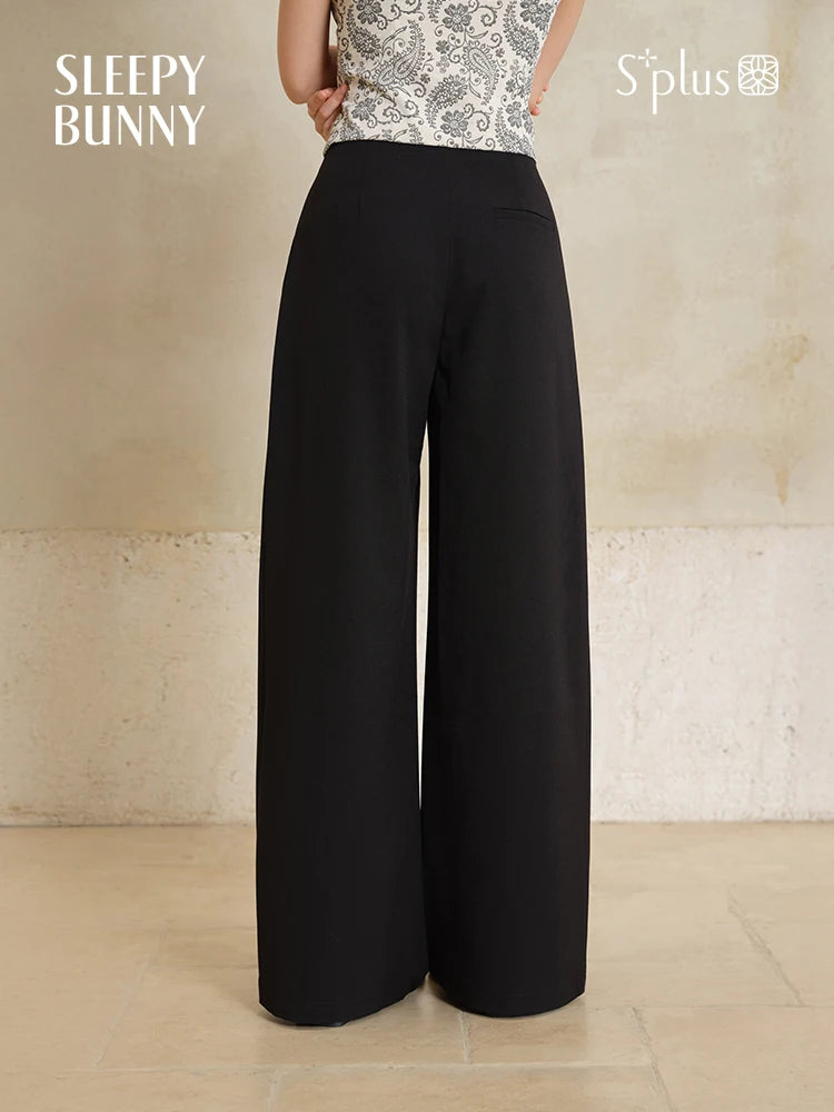 Matte Satin Wide Leg Pants Women High Waist Black Straight Trousers Elegant Office Workwear Loose Long Dress Pants 2025 Summer