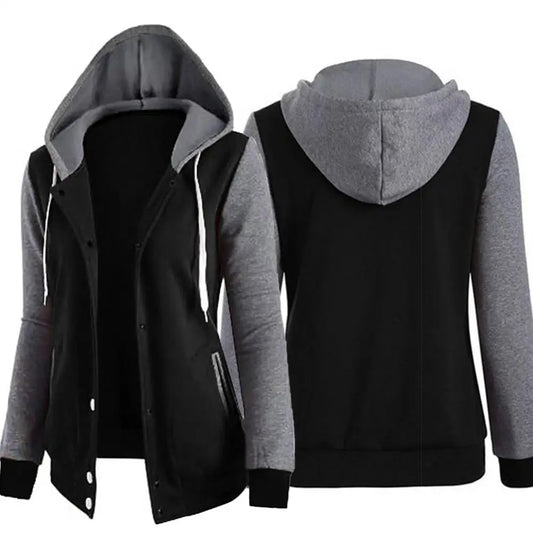 Drawstring Women Jacket Fall Winter Color Block Sports Hoodie Jacket Button Hooded Long Sleeve Hoodies Jogging Women Sweatshirts