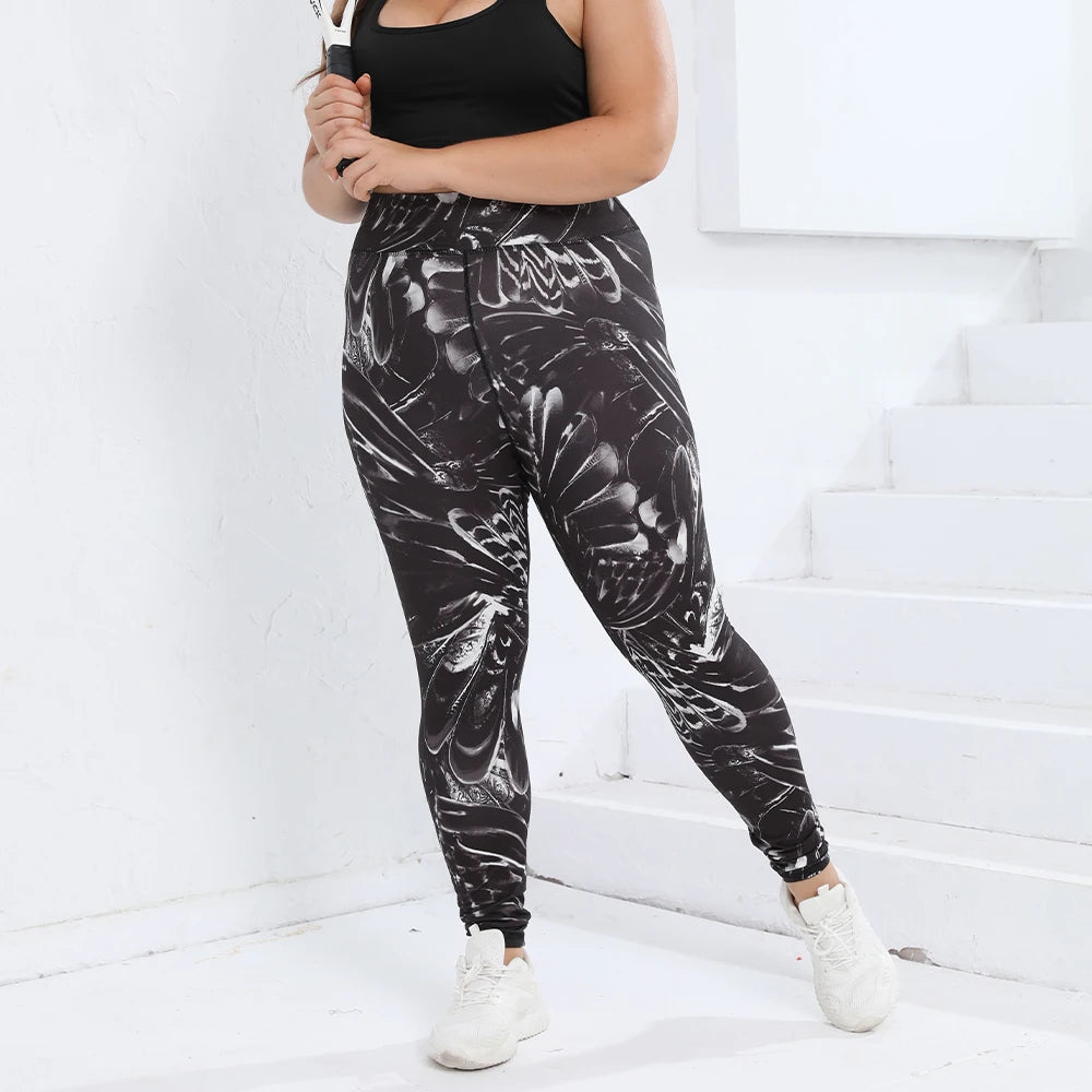Plus Size High Waist Yoga Leggings for Women Floral Print Fitness Workout Elastic Stretchy Trousers