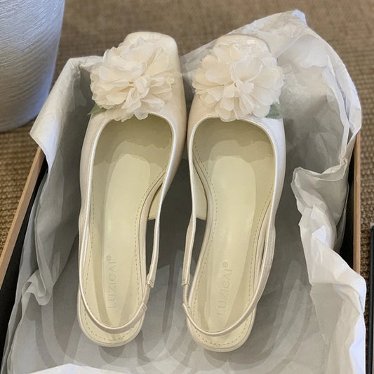 Flower Summer Sandals for Women Shallow Comfort Low Heel Dress Shoes Ladies Fashion Designer Footwear Female Zapatos De Mujer