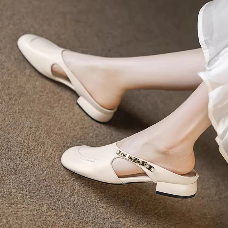 Women Slippers Heeled Sandals Comfort Mules Shoes Woman Loafers 2025 Brand Casual Shoes Shallow Summer Soft Leather Sandalias
