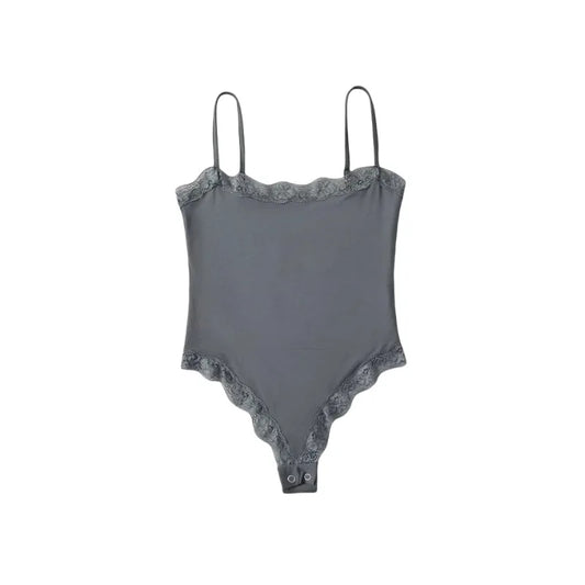 Women Lace Patchwork Cami Thong Jumpsuit Bodysuit