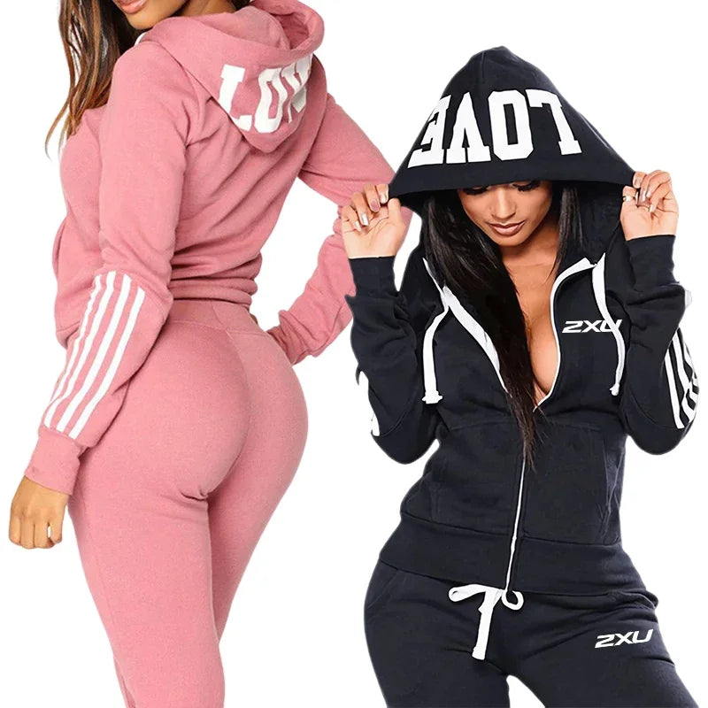 Casual Daily Women's Tracksuit Fashion Two-piece Set Suit Sports Comfortable Zipper Gym Outdoors Hoodie Jogging Quality Matching
