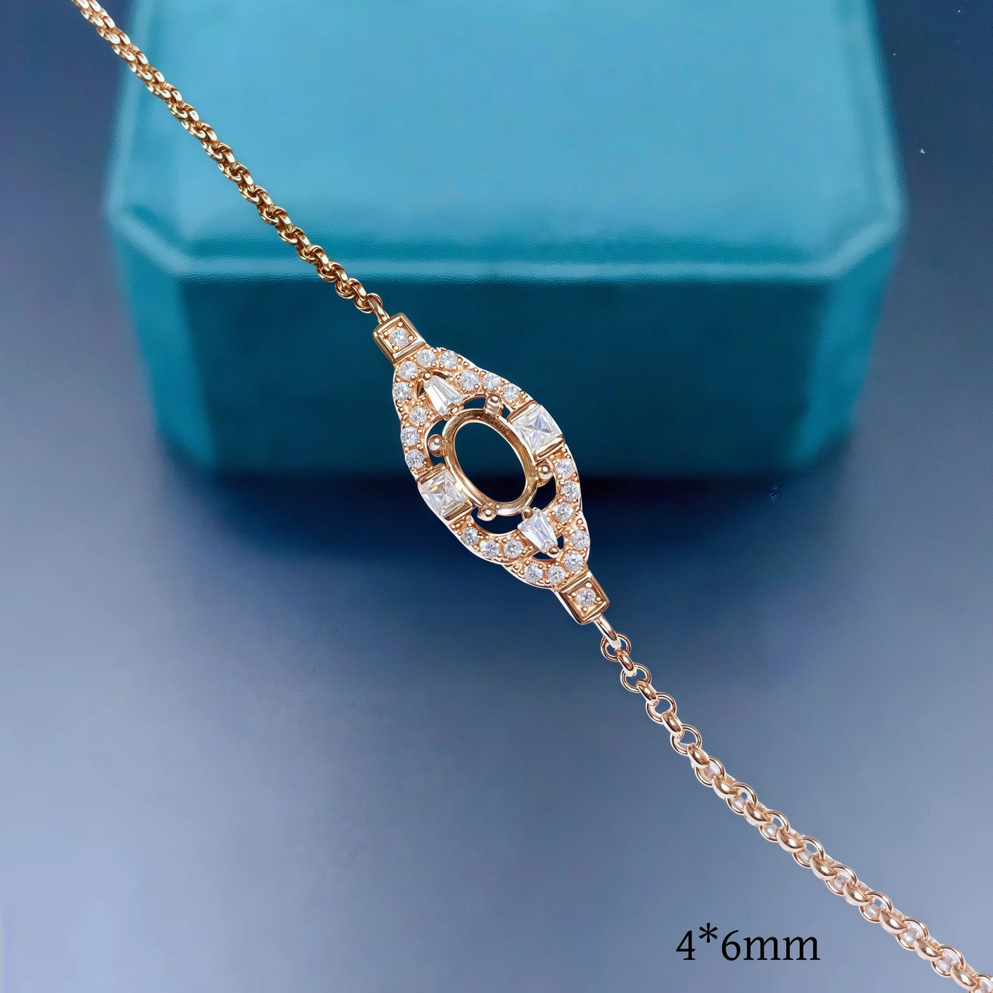 L S925 Sterling Silver DIY Empty Bracelet Holder Settings 4*6mm Ellipse Stone Fine Charm Jewelry Simple Zircon Design for Woman