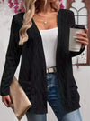 Plus Size Autumn Casual Cardigan - Cozy Textured Fabric Open Front Sweater with Pockets