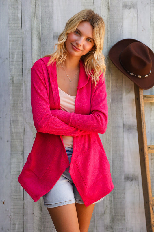 Coastal Breeze Coral Long Sleeve Open Cardigan Hoodie