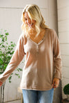 Casual Living Brown Henley Cuff Sleeve Side Slit Pullover
