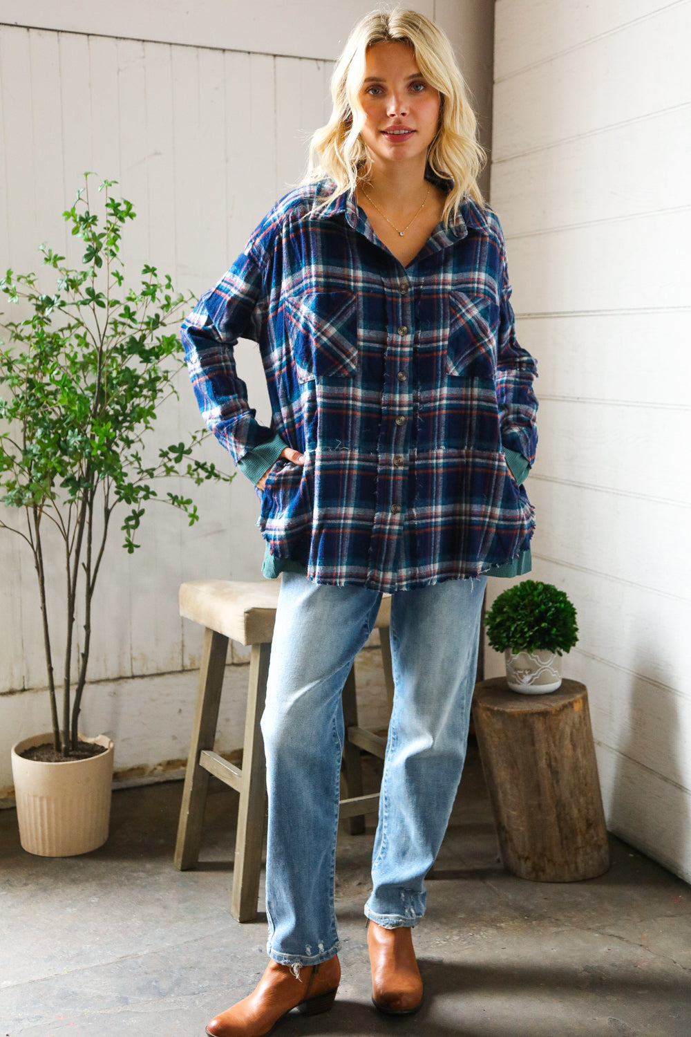 Cooler Days Navy Cotton Flannel with Thermal Trim