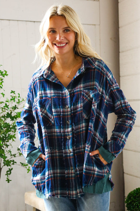 Cooler Days Navy Cotton Flannel with Thermal Trim
