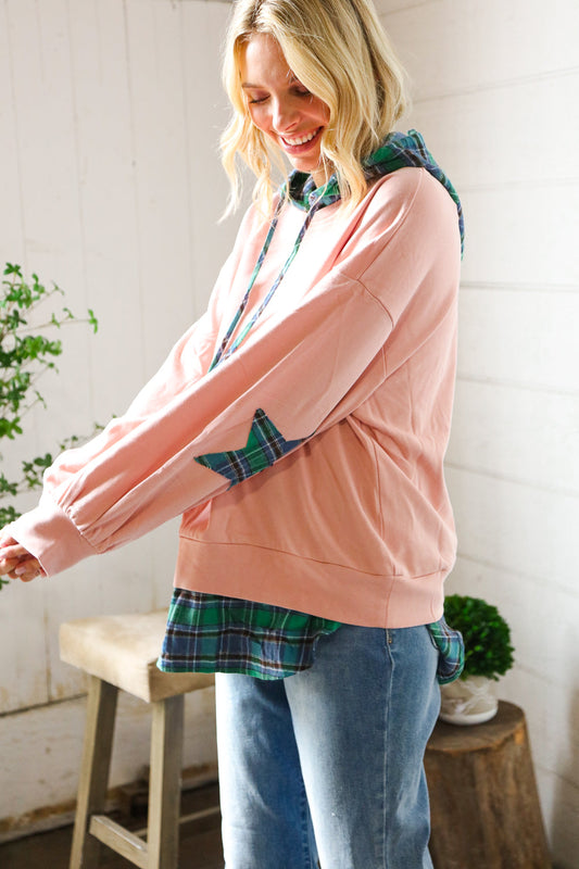 One Starry Night Flannel Hoodie with Elbow Detail