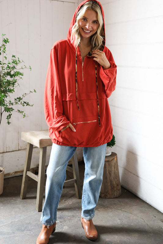 Bold Moves Leopard Zip Pocketed Pullover