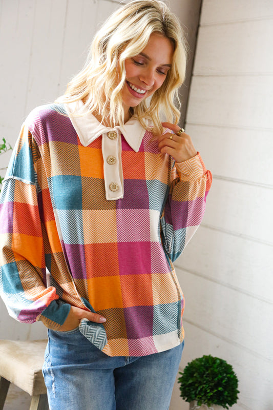 Berry Bright Days Patchwork Collared Reverse Seem Placket