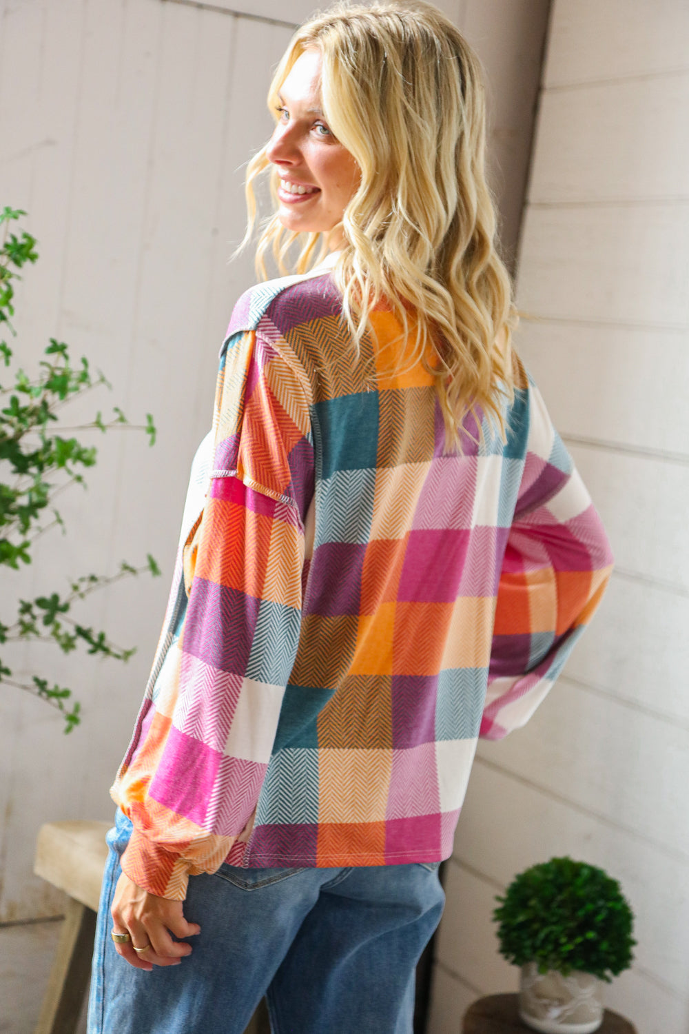 Berry Bright Days Patchwork Collared Reverse Seem Placket