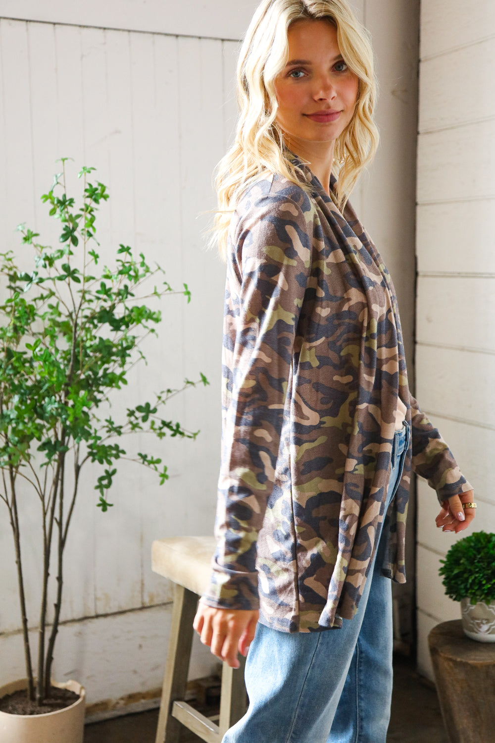 Stand Out Camo Cozy Open Cardigan