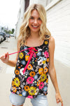 Flower Power Black Sleeveless Babydoll Bow Tie Top