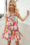 Find Love Multicolor Neck Ribbon Tie Bow Flare Hem Romper