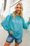 It's Your Day Aqua Semi Sheer Dot Print Back Neck Button Top
