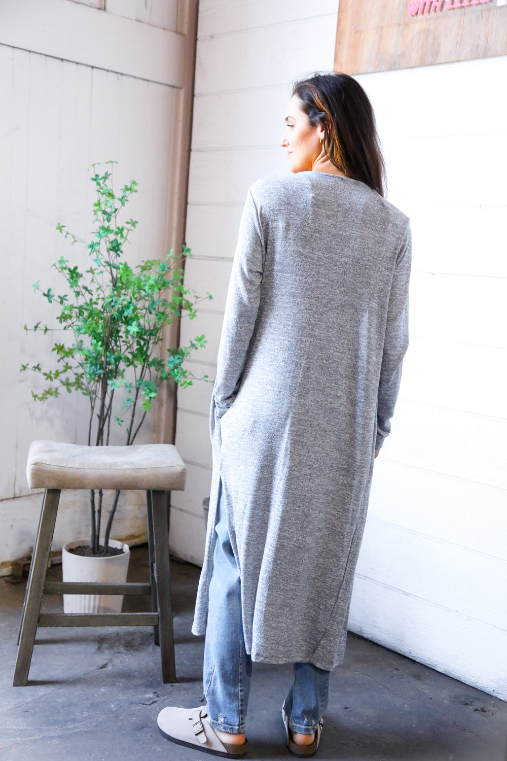 Cool Mornings Grey Open Duster Cardigan