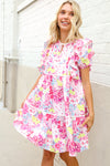 Feeling Femme Pink Floral Print Contrast Binding Babydoll Dress