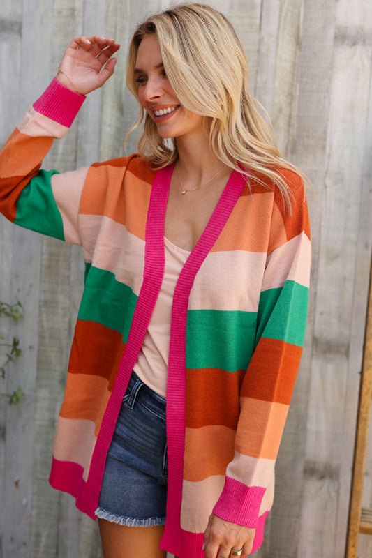 September Nights Color Block Open Long Cardigan