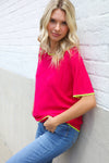 Classy Chic Rose & Lime Pointelle Knit Short Sleeve Sweater Top