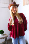 Take Me Home Wine Babydoll Oversized Blouse