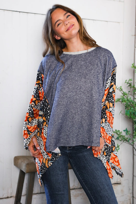 In A Paisley Daydream French Terry Poncho Top