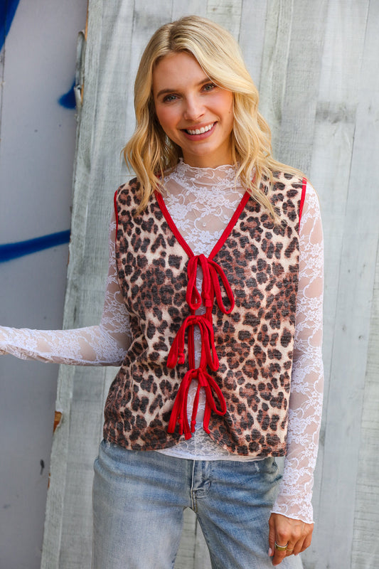 Fierce and Flirty Leopard Vest with Front Bow Details