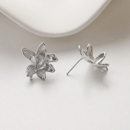 4PCS Dainty Flower Ear Studs Earrings for Jewelry Making Supplies DIY Hand Made Brass 14k Gold Plated 20*20.5mm Accessories