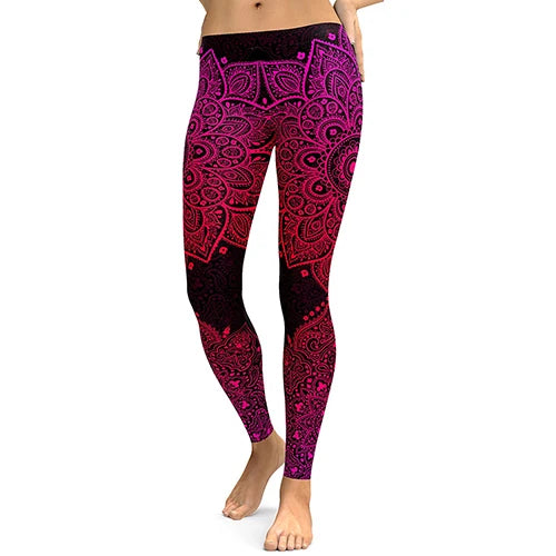 NADANBAO 2025 Women Leggings Mandala Flower Digital Print Slim Pink Fitness Woman Leggins Workout Plus Size High Waist Pants
