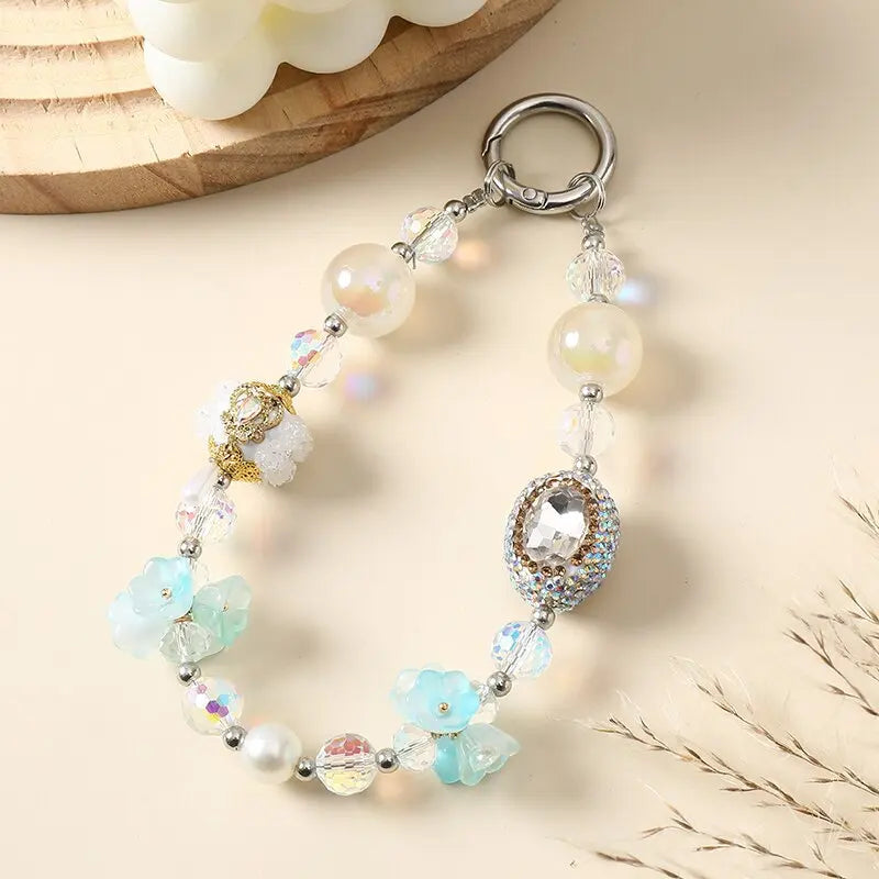 Ins Style Flower Design Phone Charm Fashion Accessory Beads Chain for Mobile Phone, Key and Bag Pendant