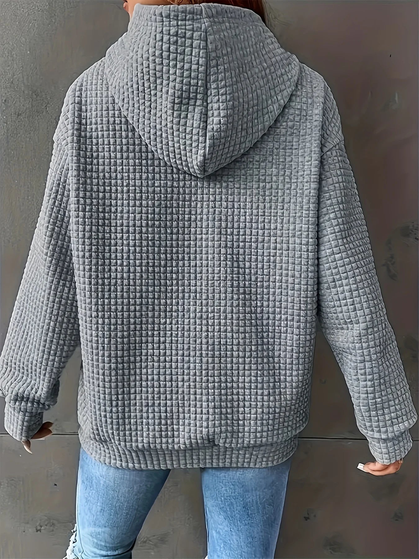 Plus Size Women Clothing Waffle Knit Tops For Women Lotus Flower Pattern Print Oversize Hoodies for Women With Pocket Sweatshirt