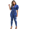Sexy Plus Size Cotton Bodycon Long Jeans Jumpsuit Women Puff Sleeve Hole Ripped Denim Playsuit Romper Overalls Combinaison Femme